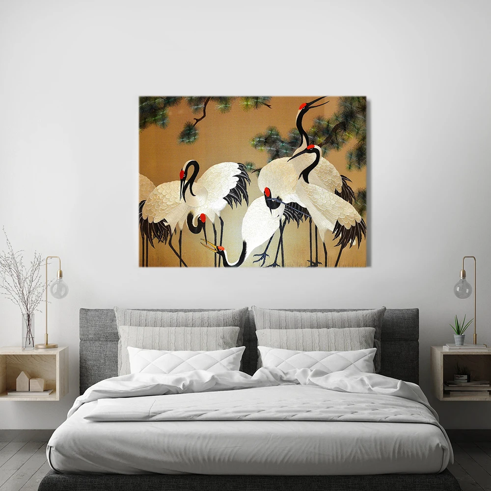 

Chinese Crane Poster Vintage Animals Ink Drawing Art Print Landscape Canvas Painting Oriental Wall Picture Living Bedroom Decor