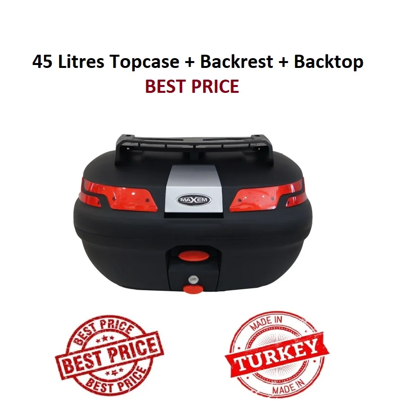 

45L Motorcycle Tour Tail Box + Passenger Cush Backrest + Bag Top Compartment Storage, Universal Top Case Storage Luggage Box