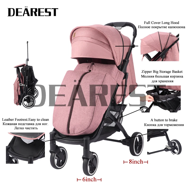 

Dearest 818 Plus Baby Stroller New 2021 Foldable With Wind Shield Foot Cover Four Wheels Foldable Free shipping in Russia