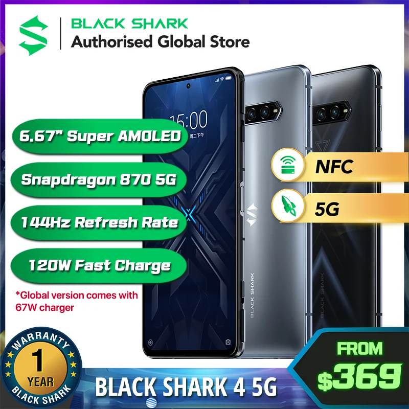 global version black shark 4 128gb 256gb free global shipping