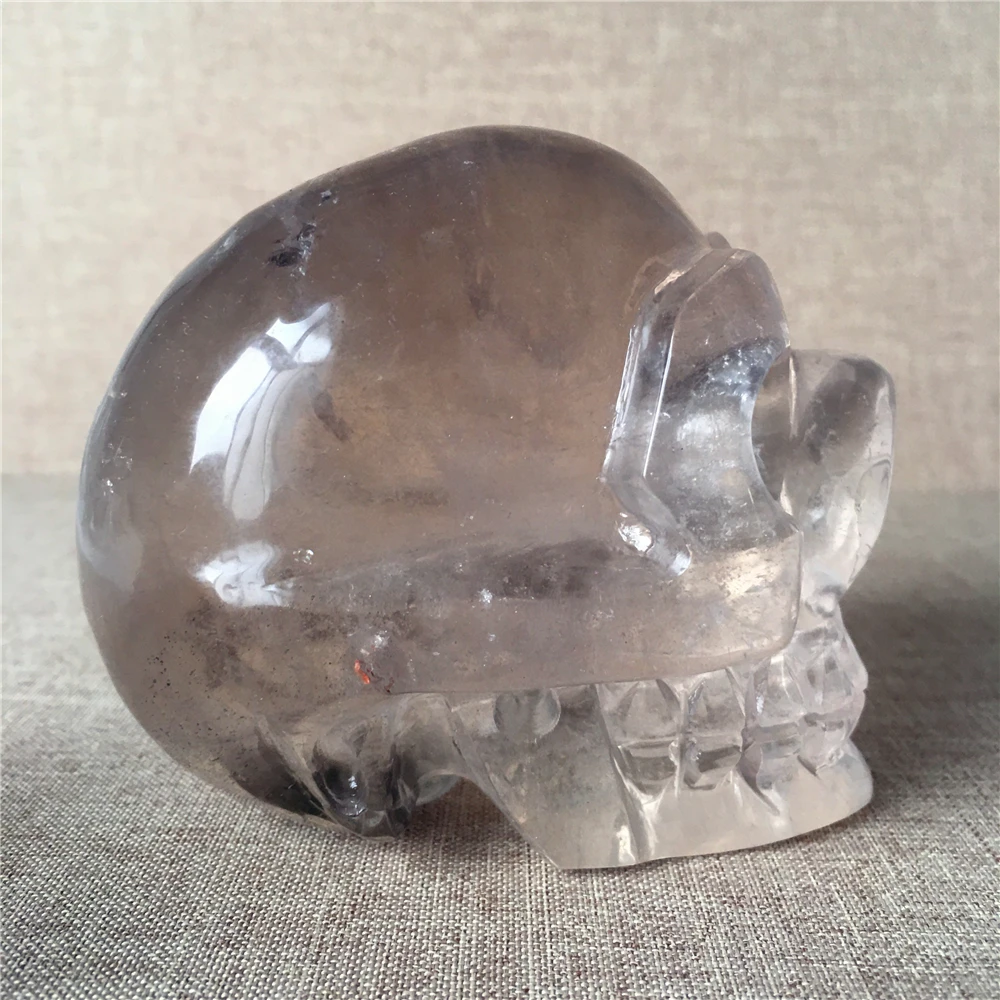 Skull Statue Natural Clear Quartz Crystal Carved Reiki Healing  Stone Figurine Crafts Home Decoration Halloween Gift
