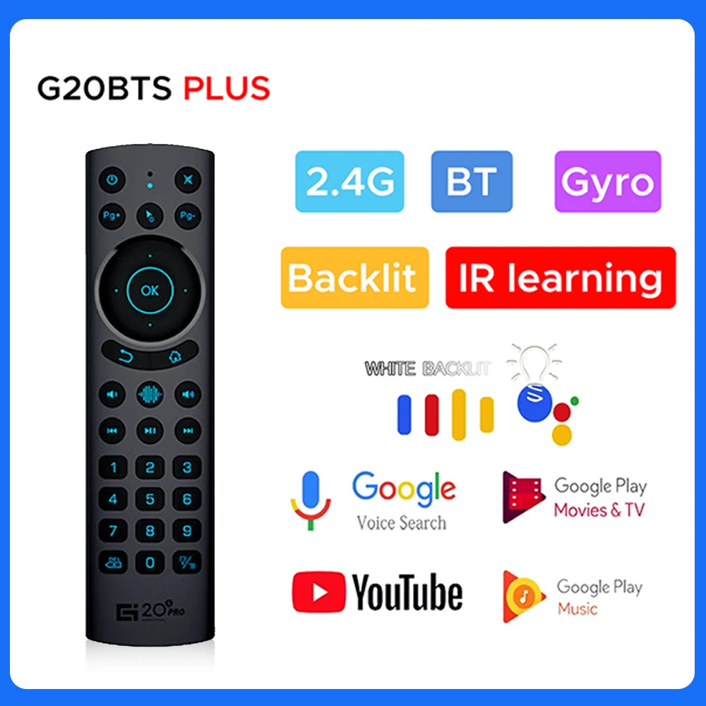 

G20S PRO BT5.0 Air Mouse 2.4G Wireless Backlight Voice Gyroscope IR Learning Remote Control For Google Play Android TV BOX