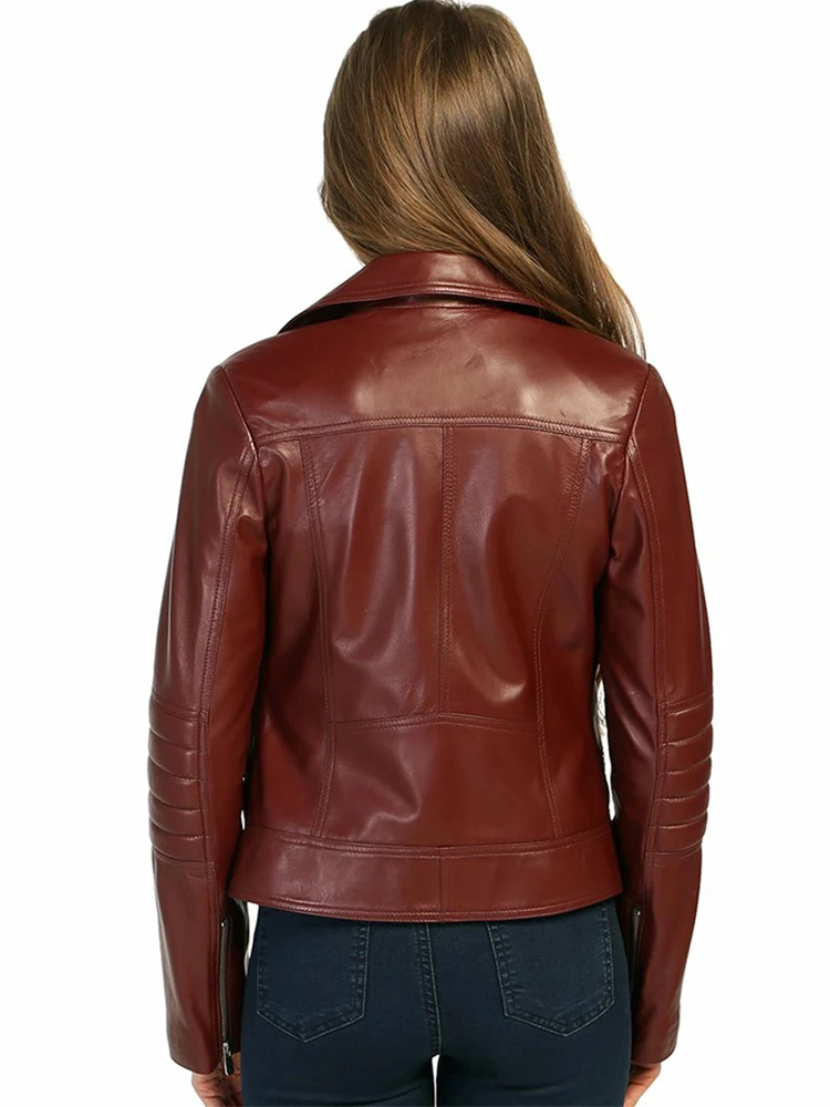 Genuine Soft Lambskin Leather Jacket Handmade Female Red Pink Leather Jacket Woman Coat Real Fur Custom Product Jackets