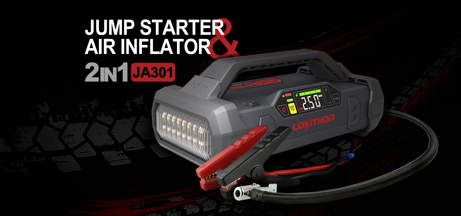 

Lokithor Jump Starter 12V 2000A 20000mAh Emergency Battery Power Bank Auto, voltage of Air Compressor with Damping Technology