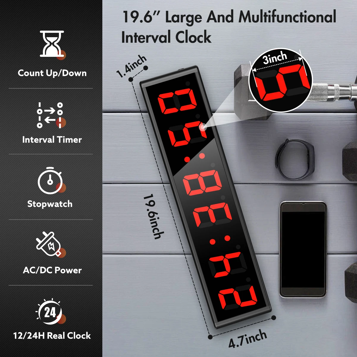 3-дюймовый светодиодный таймер для тренажерного зала с интервалом настенные часы