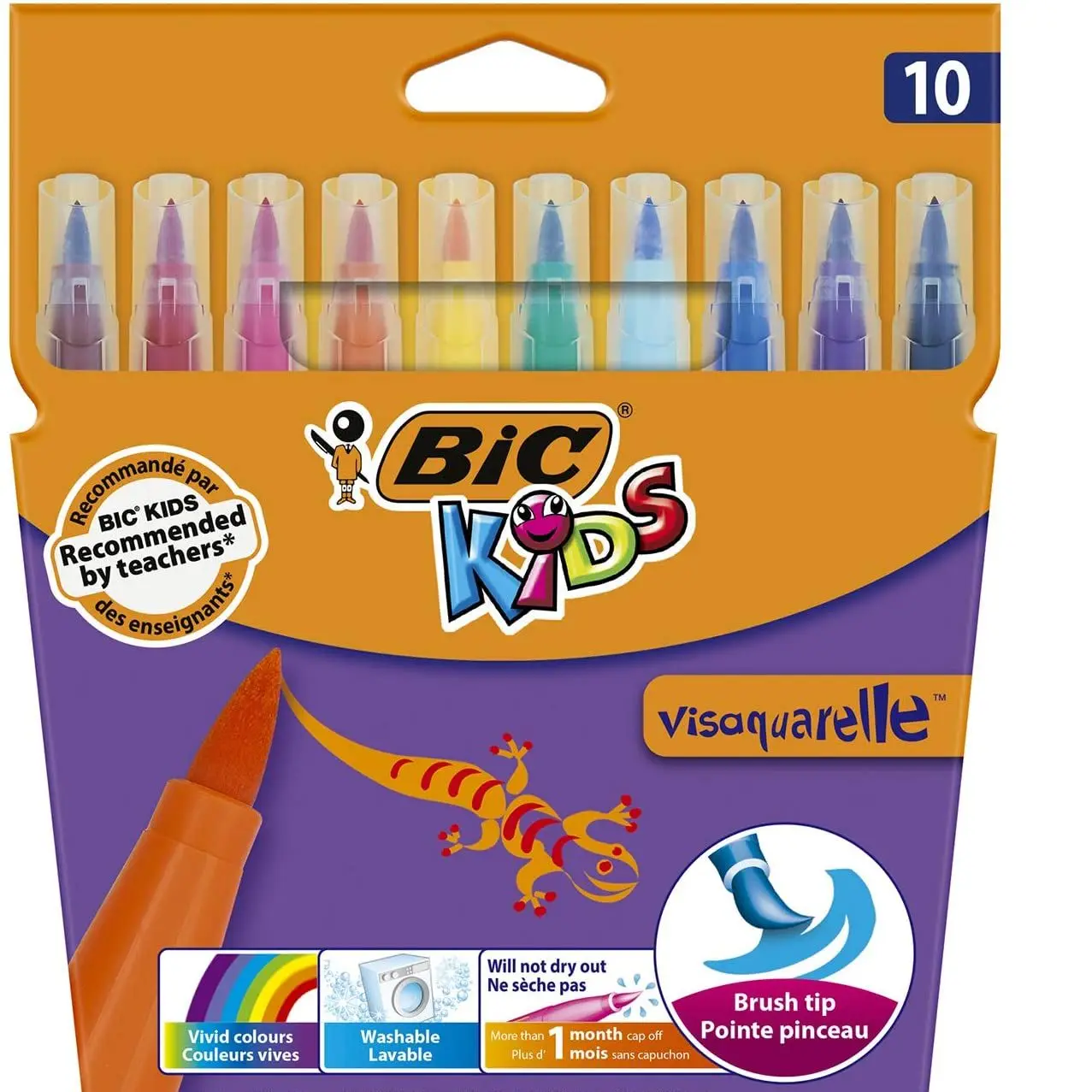 Bic Kids Visaquarelle Brush Type Felt Paint Pen 10 Colors, W