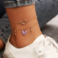 retro heart shape butterfly ankle bracelet for women crystal zircon evil eye charm anklets bohemia foot beach barefoot jewelry