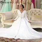 Белое марокканское свадебное платье 2021 Robe De Mariee, кружевное атласное Элегантное свадебное платье с длинным рукавом, ТРАПЕЦИЕВИДНОЕ свадебное платье