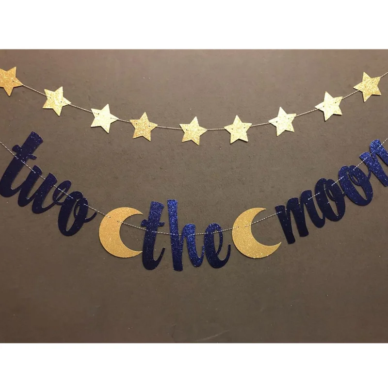 Персонализированный баннер Две Луны на второй день рождения блестящие баннеры