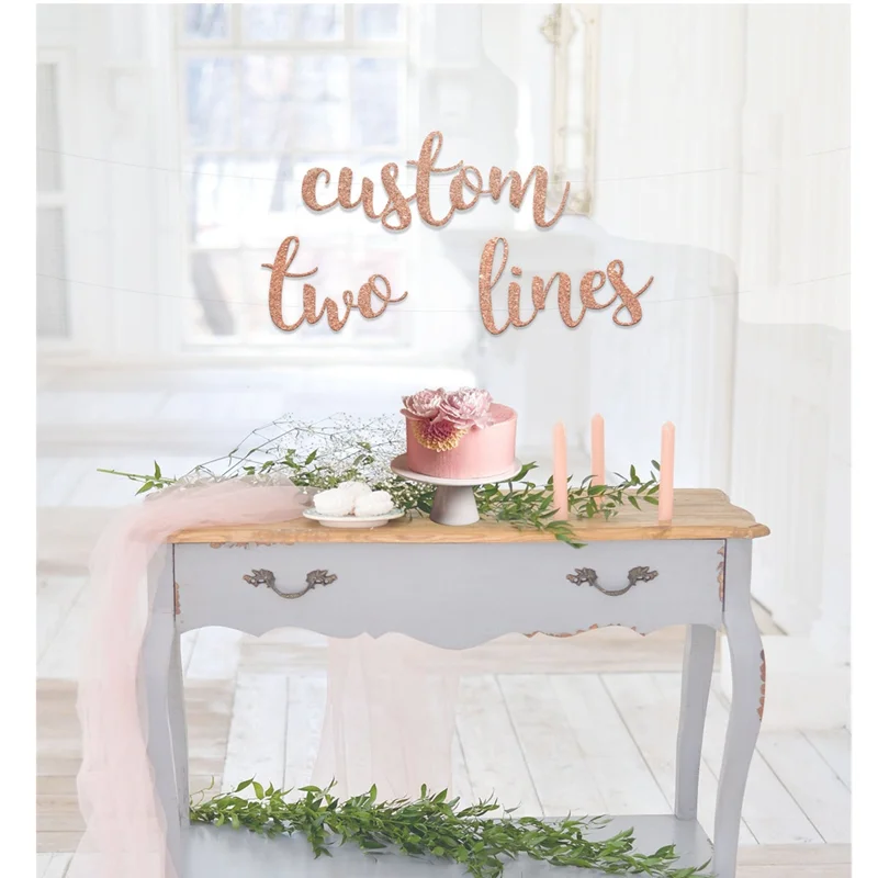 

Индивидуальный баннер, персонализированный баннер, двухстрочный для длинного текста, золотые блестящие украшения для вечеринки, курсивный...