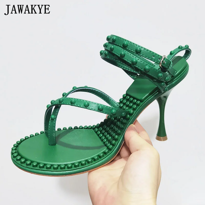 

Clip-on Rivet Studded Ankle Strap Summer Sandals Women Gladiator Shoes Flipflops Sexy Super High Heel Runway Party Sandals