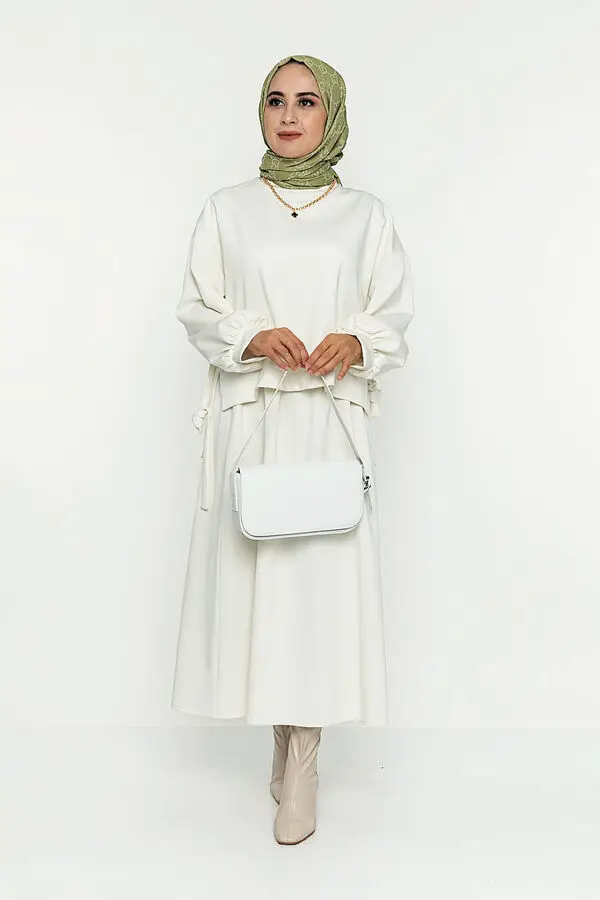 

2 Pieces Laced Womens Set Maxi Skirt and Pullover Double Suit For Winter Islamic Fashion Muslim Clothing Turkey Dubai 2021
