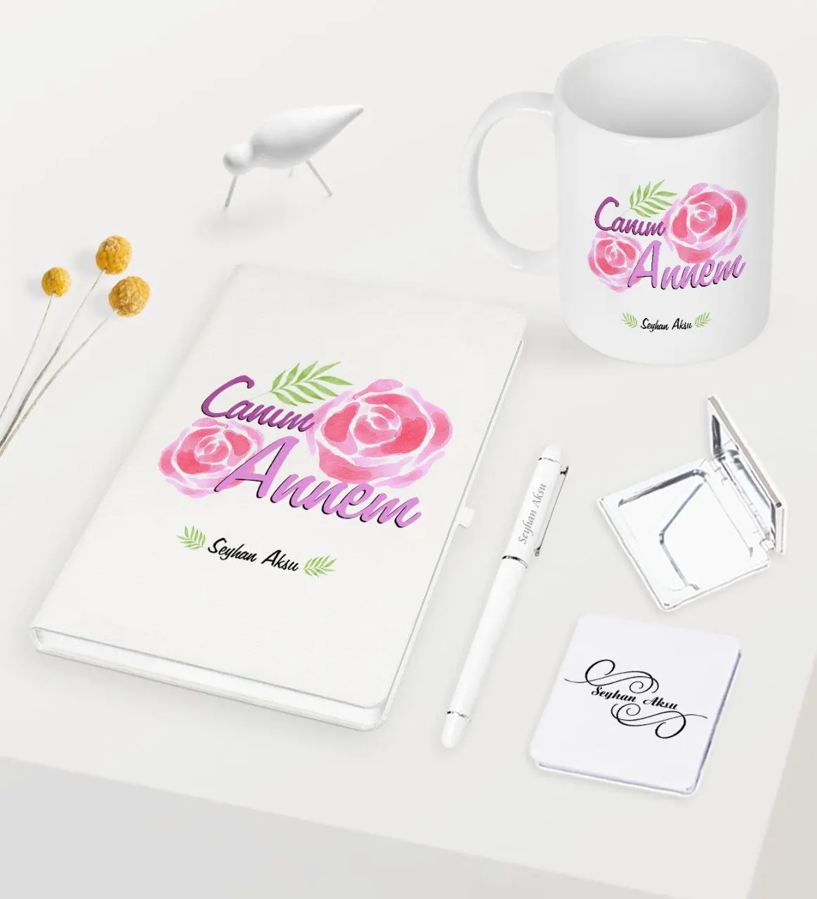 

Personalized Dear Mom White Notebook Pen Cup Mirror Set-15