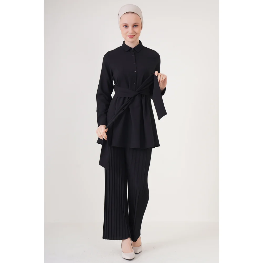 Front Belted Pleated Double Hijab Suit Trend Moda abaya muslim dress women kaftan open abaya long dress african dresses for wome