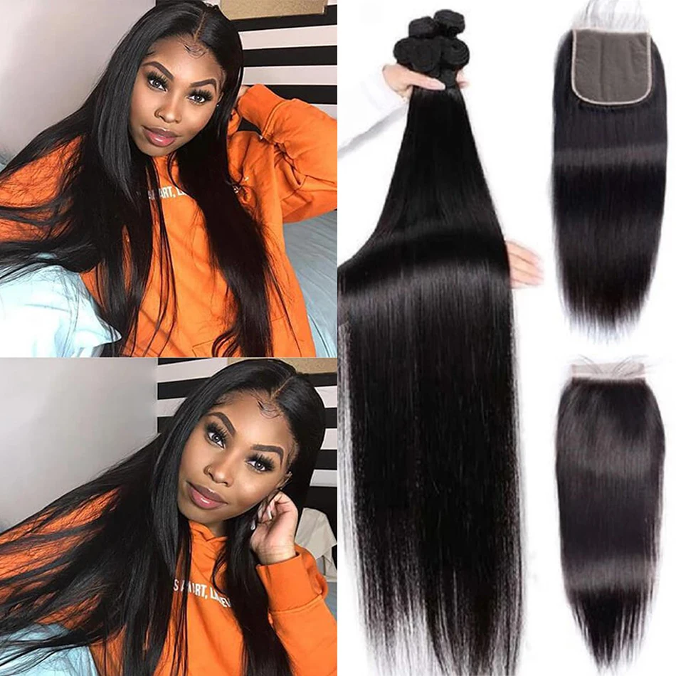 

Tissage Bresiliens Avec Closure Straight Bundles With Closure 4x4 HD Transparent Lace Frontal Closure With Bundles Peruvian Hair