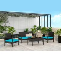 4 Pcs Outdoor Patio Furniture Sets Rattan Chair Wicker Set Backyard Porch Garden Poolside Balcony Furniture Sets 4-Color Cushion