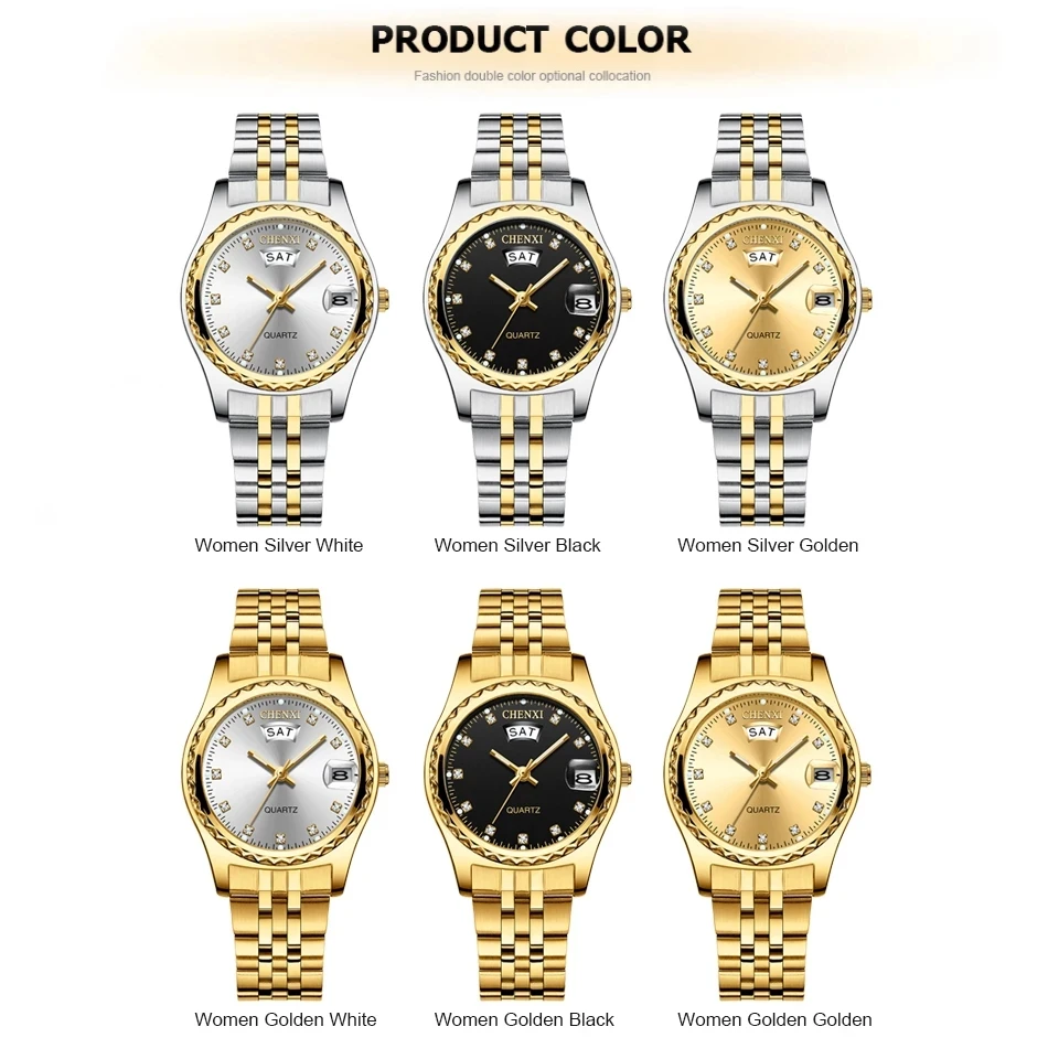 High Quality Casual Women Luxury Quartz Watches Ladies Golden Stainless Steel Watchband Waterproof Watch Gift for Wife