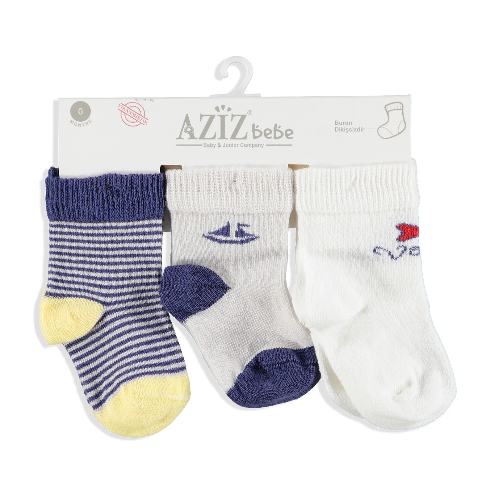 Носки для малышей ebebek Aziz Bebe 3 пары в упаковке |
