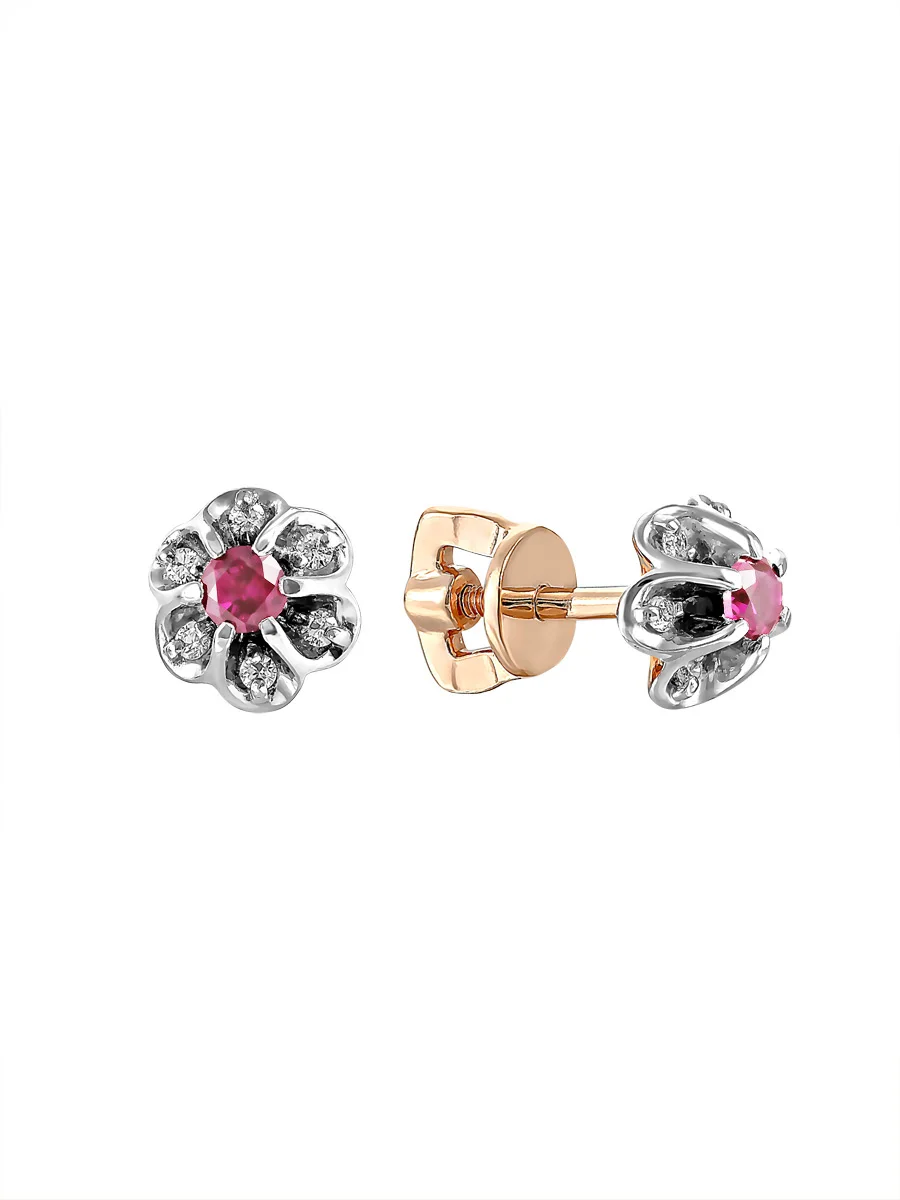 Серьги &quotЦветочек&quot SamoroDki Jewelry с натуральным агатом кор. рубином Гт. сапфиром
