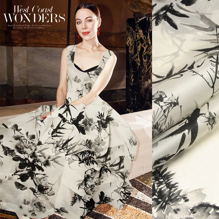 

CNUM SO146 100% натуральная шелковая органза/рисунок тушью/шелковая ткань тонкая/ширина 1.48yd толщина 8 мм/единица измерения: метр