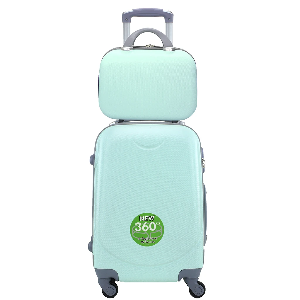 Suitcase Airplane Carry Luggage Travel Cabin Trolley ABS Rigid 4 Wheels with Matching Rigid Toiletry Bag