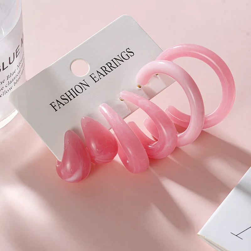 

Geometric Statement Acrylic Hoop Earrings Set for Women Korean Style Circle Pink Colour Earrings 2021 New Trend Fashion Jewelry