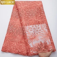 sjd lace french mesh lace fabric with stones peach nigerian african mesh lace fabric embroidery 5yards wedding party dress a2809