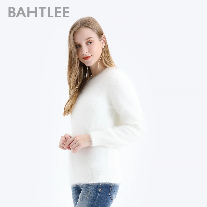 Женский пуловер из ангоры BAHTLEE однотонный вязаный шерстяной джемпер с длинными