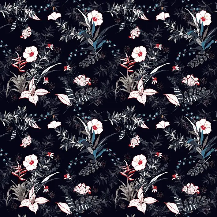 

Curtain Tropical Flowers Leaves Pattern Dark Exotic Forest Floral Artwork Printed Navy Blue