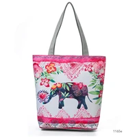 eco reusable shopping bag floral animal print handbag pretty elephant shoulder bag cute fashion travel bag practical tote female