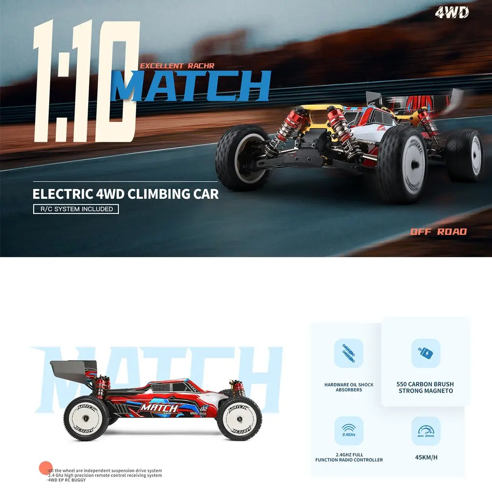 

New 104001 Rc Car 45km/H 1:10 Scale 4WD Drive Off-Road 2.4G Radio Control Remote Car Kids Electric RC Cars Toys Vehicle