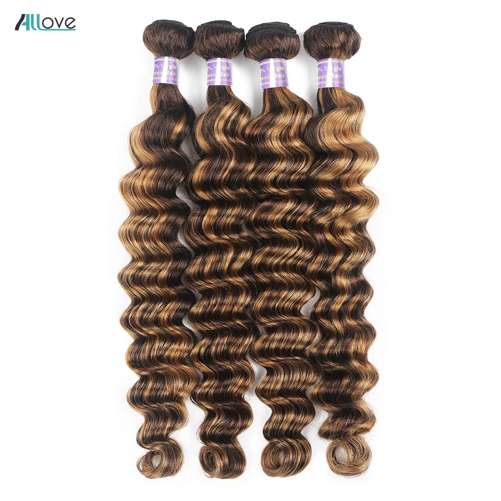 Аллове Хайлайт Луз Дип Уэйв Бандлес Бразильские волосы человека 4/27 Медово-блондино Браун окрашенные реми-удлинения на.