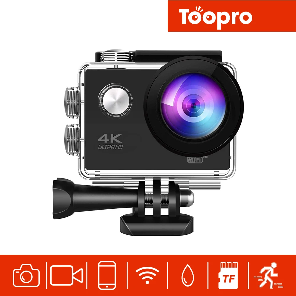 Toopro T6 WiFi Ultra 4K Action Camera Waterproof Underwater Camera 16M 173 Degree Wide-Angle Lens with 2 Pcs Rechargeabl