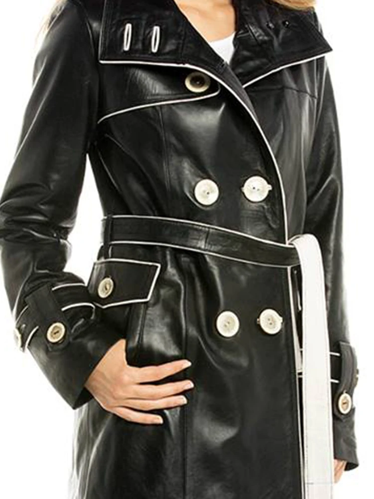 Genuine Soft Lambskin Leather Jacket Handmade Female Red Pink Leather Trench Coat Woman Real Fur Custom Product Jackets