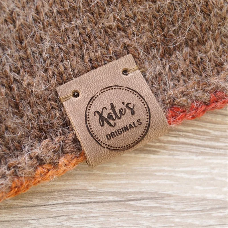

60pcs personalised product labels for handmade items, Brand logo Leather tags for knitted clothing, Sewing crochet Garment label