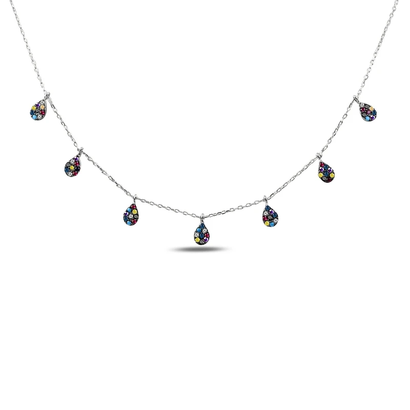 

Silver 925 Sterling Mixed Color Zircon Cubic Zirconia Dangle Drop Necklace