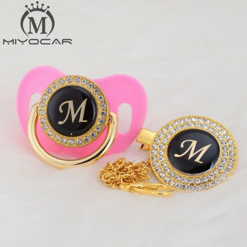 MIYOCAR цвета: золотистый, серебристый имя инициалы буквенные красивый bling соска и соска клип BPA бесплатно пустышка bling уникальный дизайн LAS-8/9 - Цвет: LM-3   6-18M