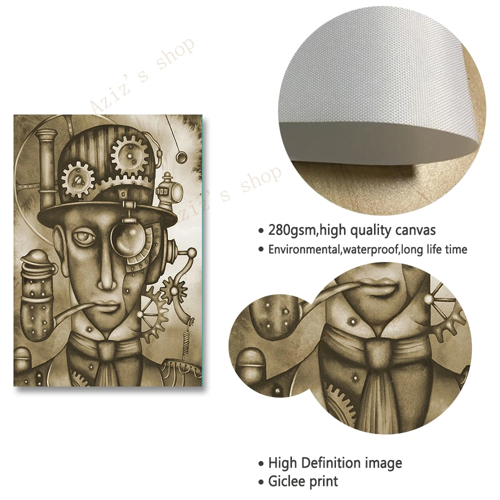 Механическая картина в стиле стимпанк Настенная печать музыкальная студия