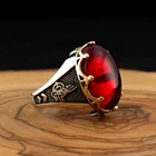 Pukka реальные 925 стерлингового серебра натуральный красный камень циркон кольцо для мужчин оникс Aqeq ювелирные изделия Подарочный винтажный аксессуар весь размерный ряд