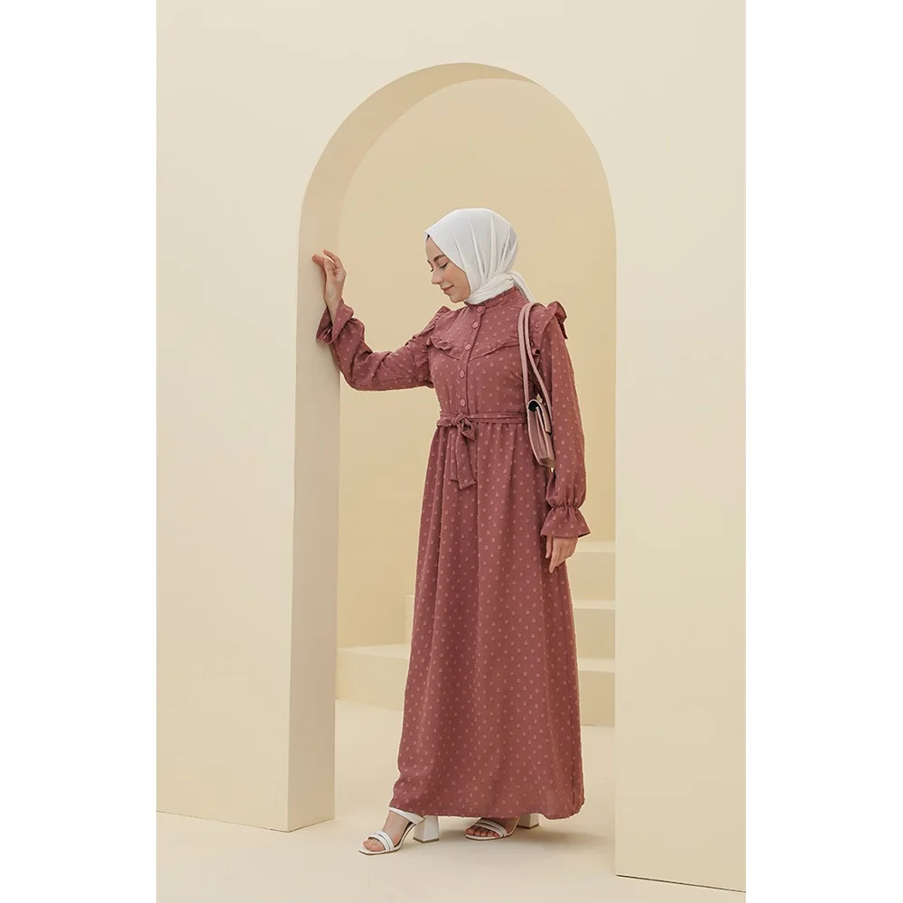 

Ruffled Belted Dress Abaya Dubai Turkey Muslim Fashion Hijab Dress Islamic Clothing African Dress For Women Robe New Season 2021