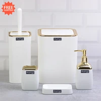 OceanLand Gold Series Striped Piece Bathroom Set Hard Plastic Toothbrush Holder Soap Dispenser Toilet Brush Dustbin