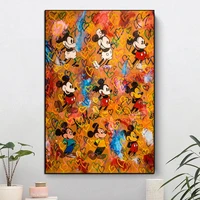 disney mickey mouse graffiti wall art canvas painting love mickey time line anime poster and print living room home decoration