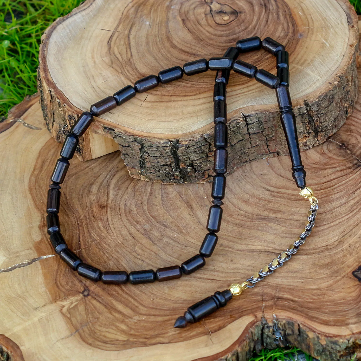 

Cut Model Silver Whip Ebony Rosary Fashion Turkish Premium Quality Handmade Jawelery