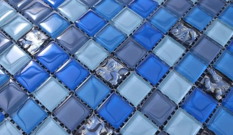 

11 PCS Crystal Gray Blue Glass Mosaic Kitchen Wall Tiles JMFGT108 Bathroom Glass Swimming Pool Tile
