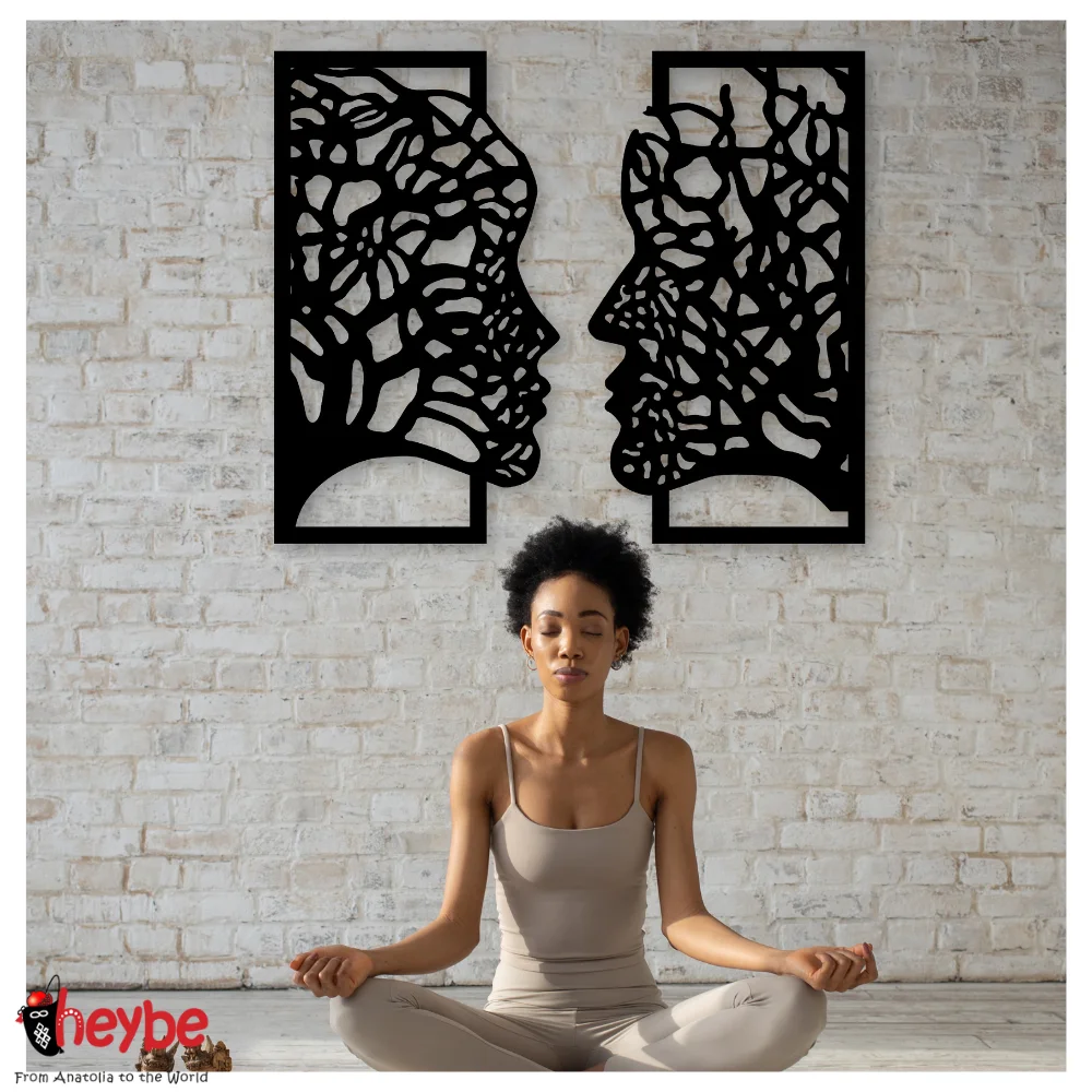 Деревянные корни любви Женщина и мужчина Силуэт лица Настенное художественное