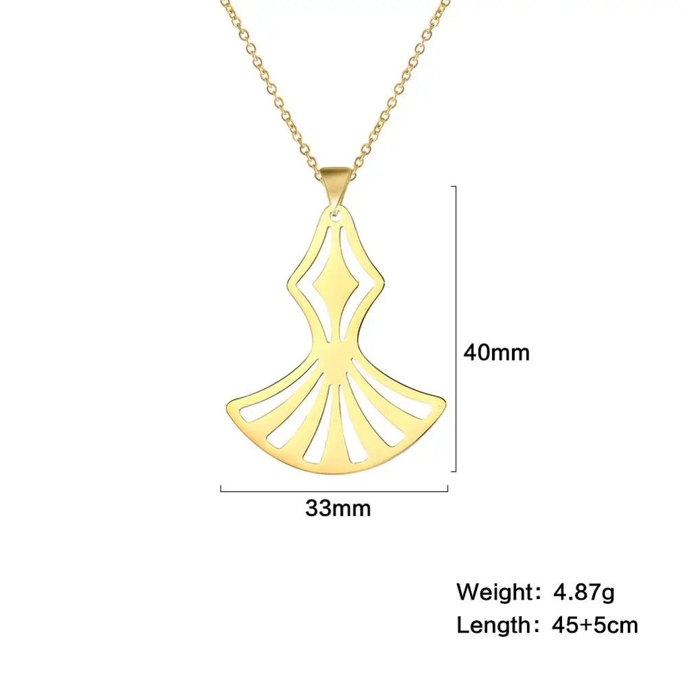 

LIKGREAT Fan-shaped Leaves Pendant Necklace Stainless Steel jewelry gold plated 18k Charm for Women Line Chain Choker Fashion