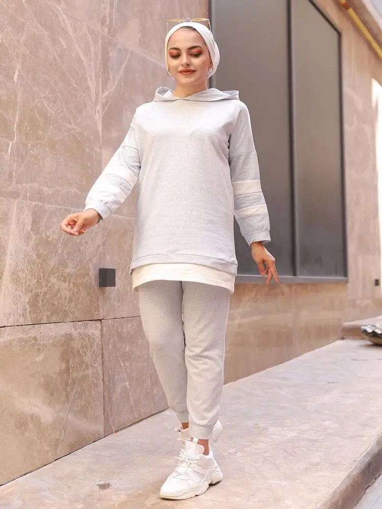 

Tofis Dual Track Suits 2 Piece Sets Women's Sportswear Elastic Casual Hooded Muslim Turkey's Fashion Fall 2021