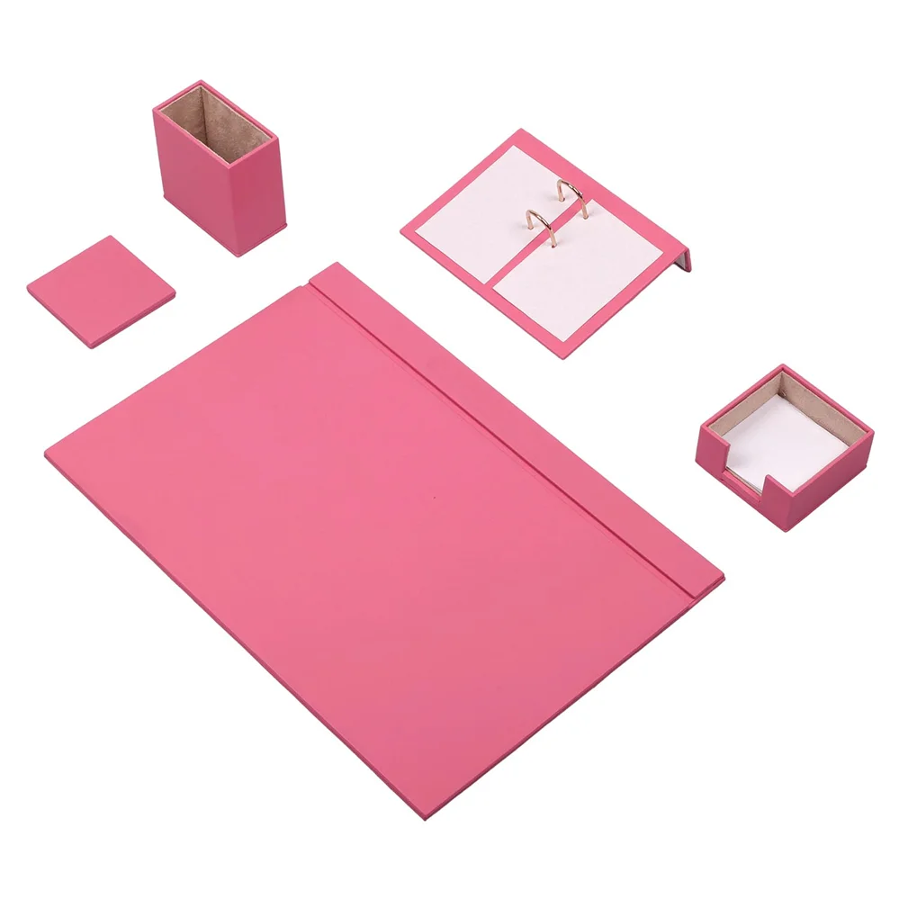 Pink Кожаный Настольный набор 5 шт.(настольный органайзер, Офисные аксессуары, Настольные принадлежности, офисные принадлежности, офисный органайзер - Цвет: Pink