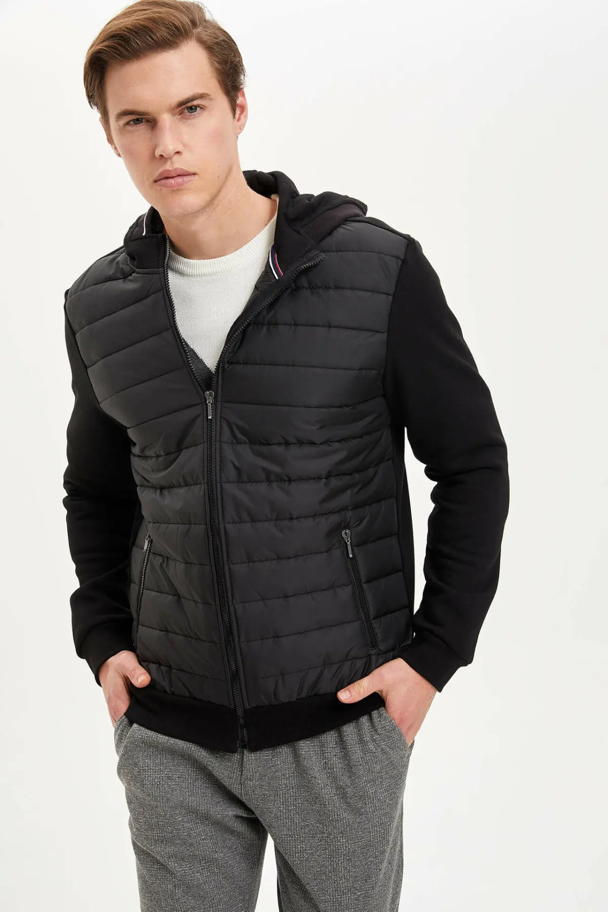 Дефакто мужские с капюшоном осенние модные повседневные однотонные пальто