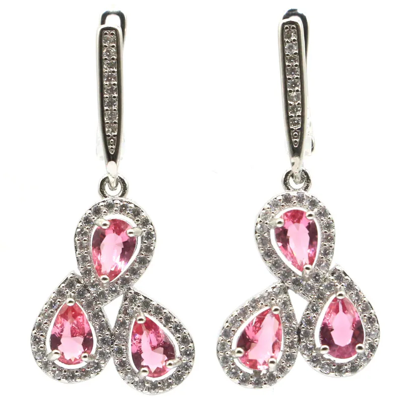 33x15 мм Потрясающие женские свадебные серебряные серьги гвоздики с розовым